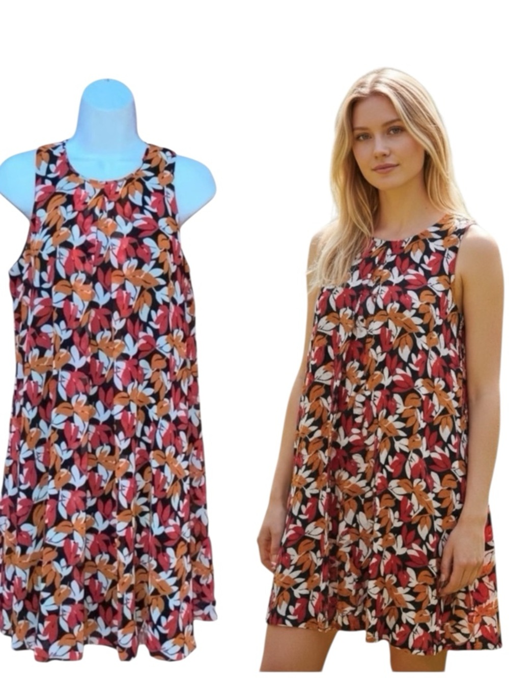 CALVIN KLEIN Floral Pleated Multi Colored Sleeveless Mini Shift Dress - Women 8